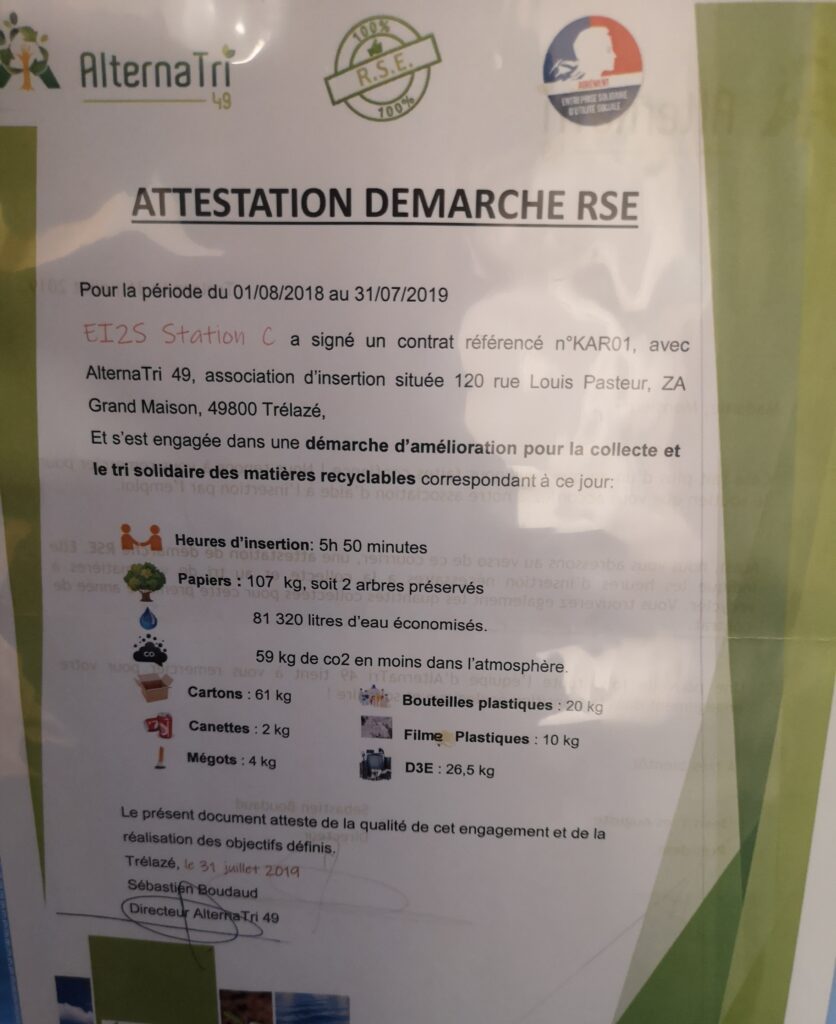 Attestation démarche RSE 08/2018 - 07/2019